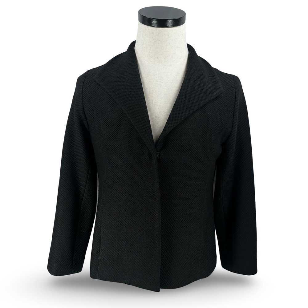 Eileen Fisher Black Textured Virgin Wool Italian Fabric Blazer Jacket Size S‎